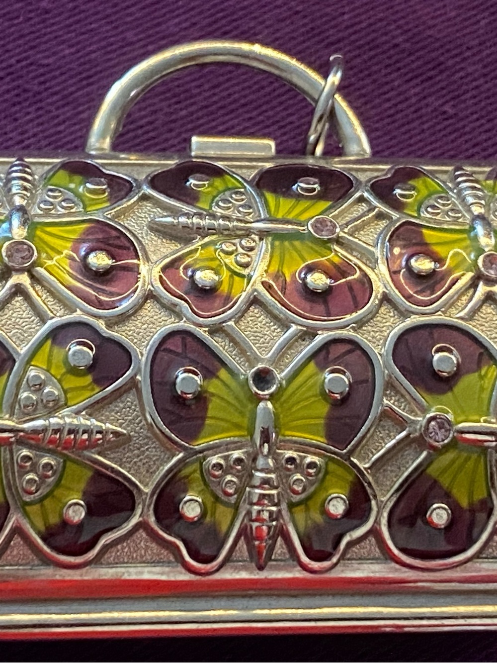 Judith Leiber Green & Purple Butterfly Enamel Minaudière